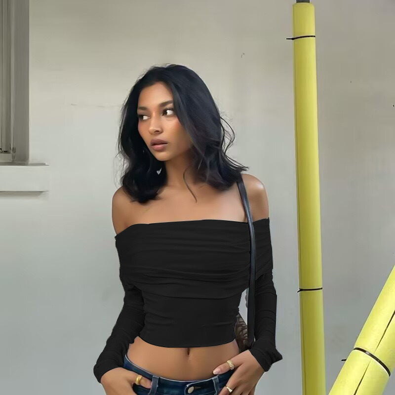 Damen Offshoulder Crop-Top mit Raffung Drune