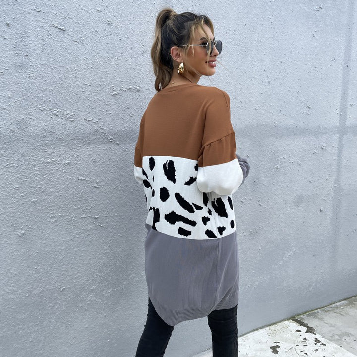 Damen Kuschelstrickjacke mit farbenfrohem Blockdesign und modernen Mustern Drune