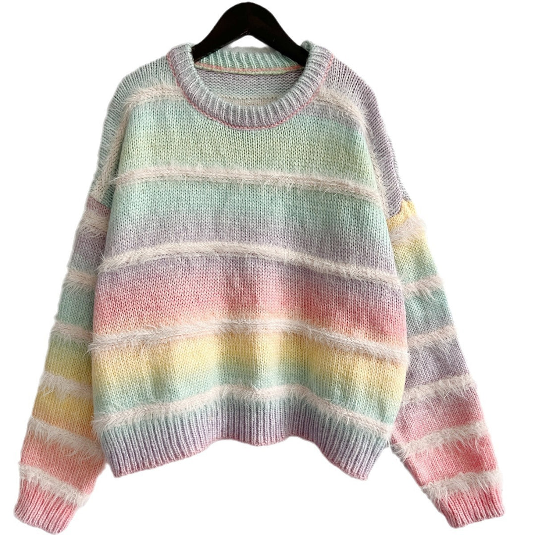 Damen gemütlicher Strickpullover mit sanftem Farbverlauf und flauschiger Textur Drune