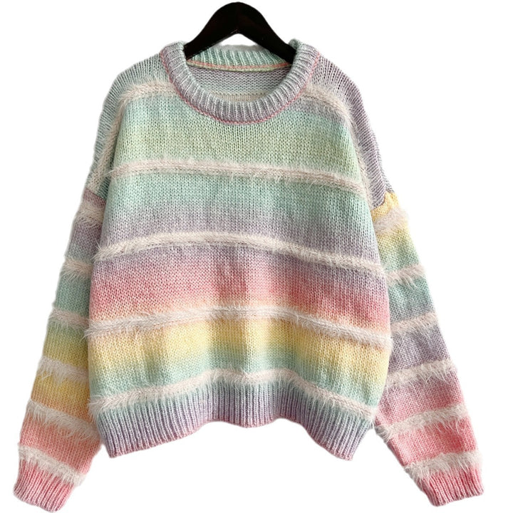Damen gemütlicher Strickpullover mit sanftem Farbverlauf und flauschiger Textur Drune