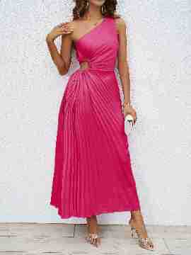 Damen Langes Wickel-Kleid mit asymmetrischem Ausschnitt und plissiertem Design Drune
