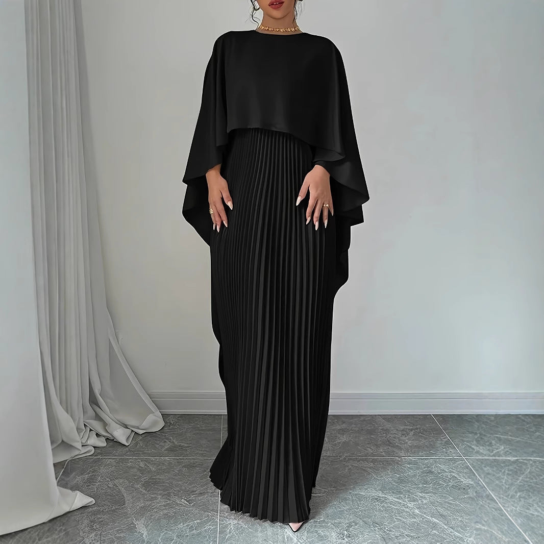 Drune | Elegantes Langes Kleid Batwing Ärmel Faltendes Asymmetrisches Design Fließende Passform