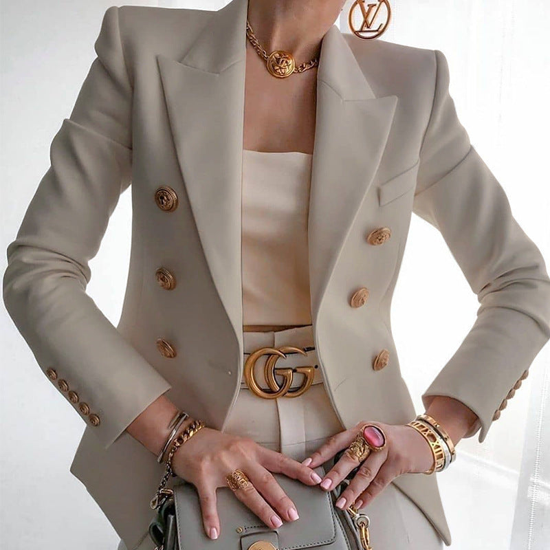 Damen eleganter Blazer mit doppelter Knopfleiste und goldenen Details Drune