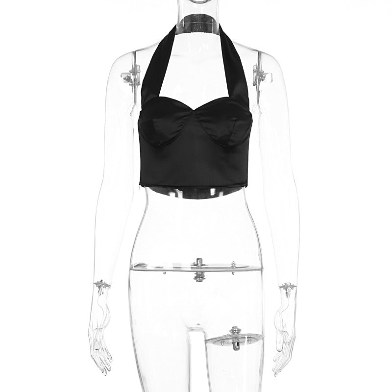Damen Stylisches Cropped Top mit Halterhals und Bügeln Drune
