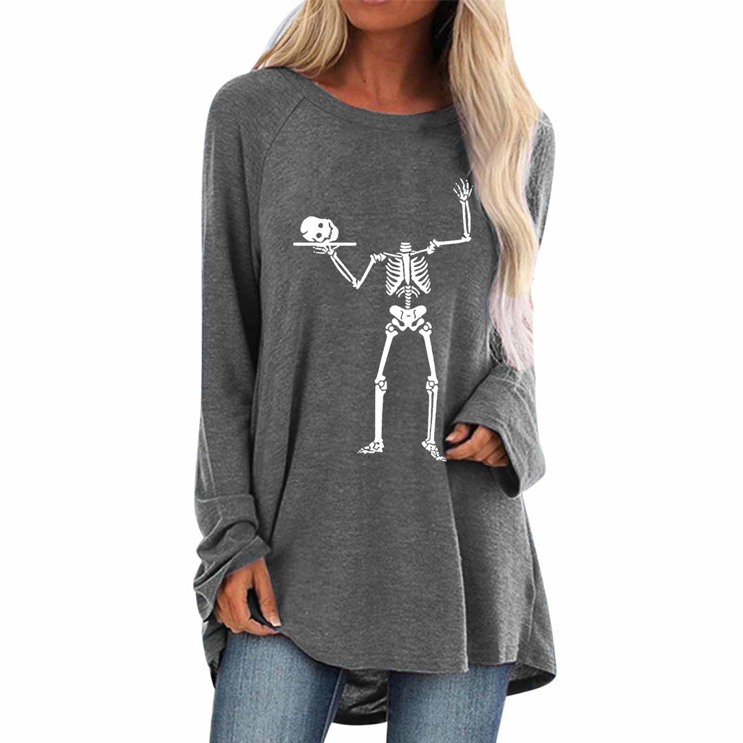 Damen Langarmshirt mit kreativem Skelettdesign und lässigem Schnitt Drune