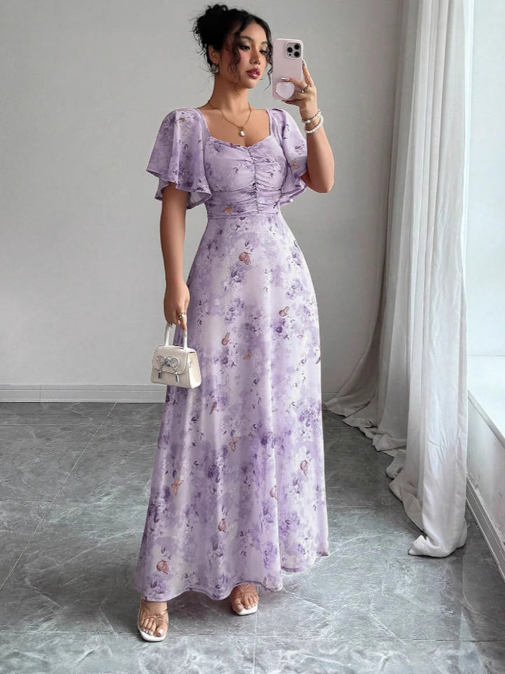 Damen Maxikleid mit fließendem Schnitt und romantischem Blumenmuster Drune