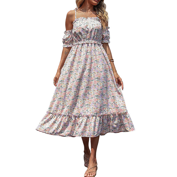 Damen luftiges Sommerkleid mit Rüschenärmeln und floralem Design Drune