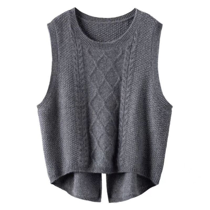 Damen Ärmellose Strickweste mit Zopfmuster und modernen Details Drune