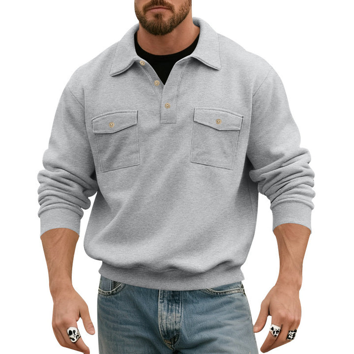 Herren Sweatshirt mit doppelten Brusttaschen und modernem Kragen Drune