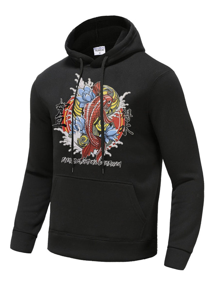Herren Kapuzenpullover mit künstlerischem Koi-Motiv Drune