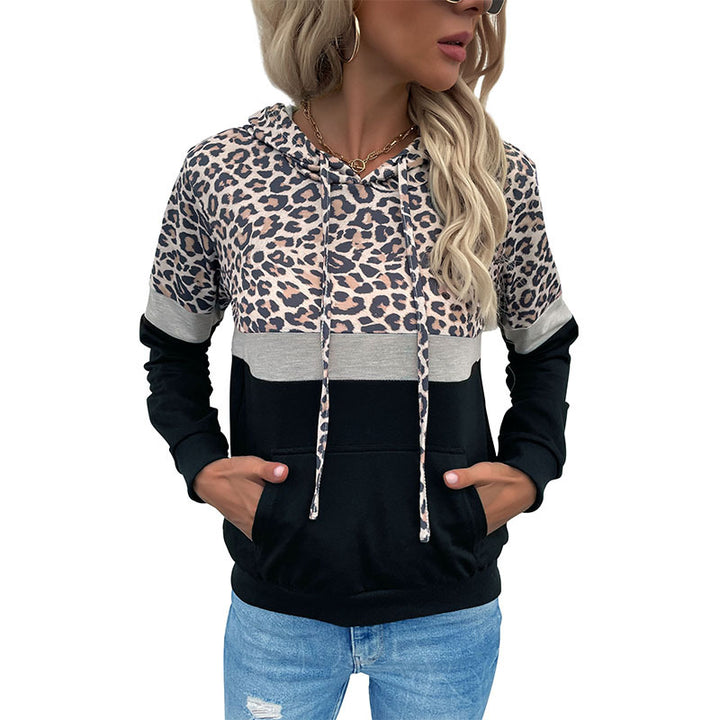 Damen sportlicher Kapuzenpullover mit modischem Tiermuster und kontrastierenden Farbblöcken Drune