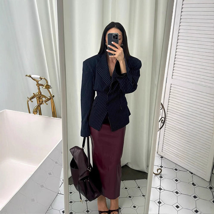 Damen Elegante Blazerjacke mit strukturiertem Nadelstreifen Drune