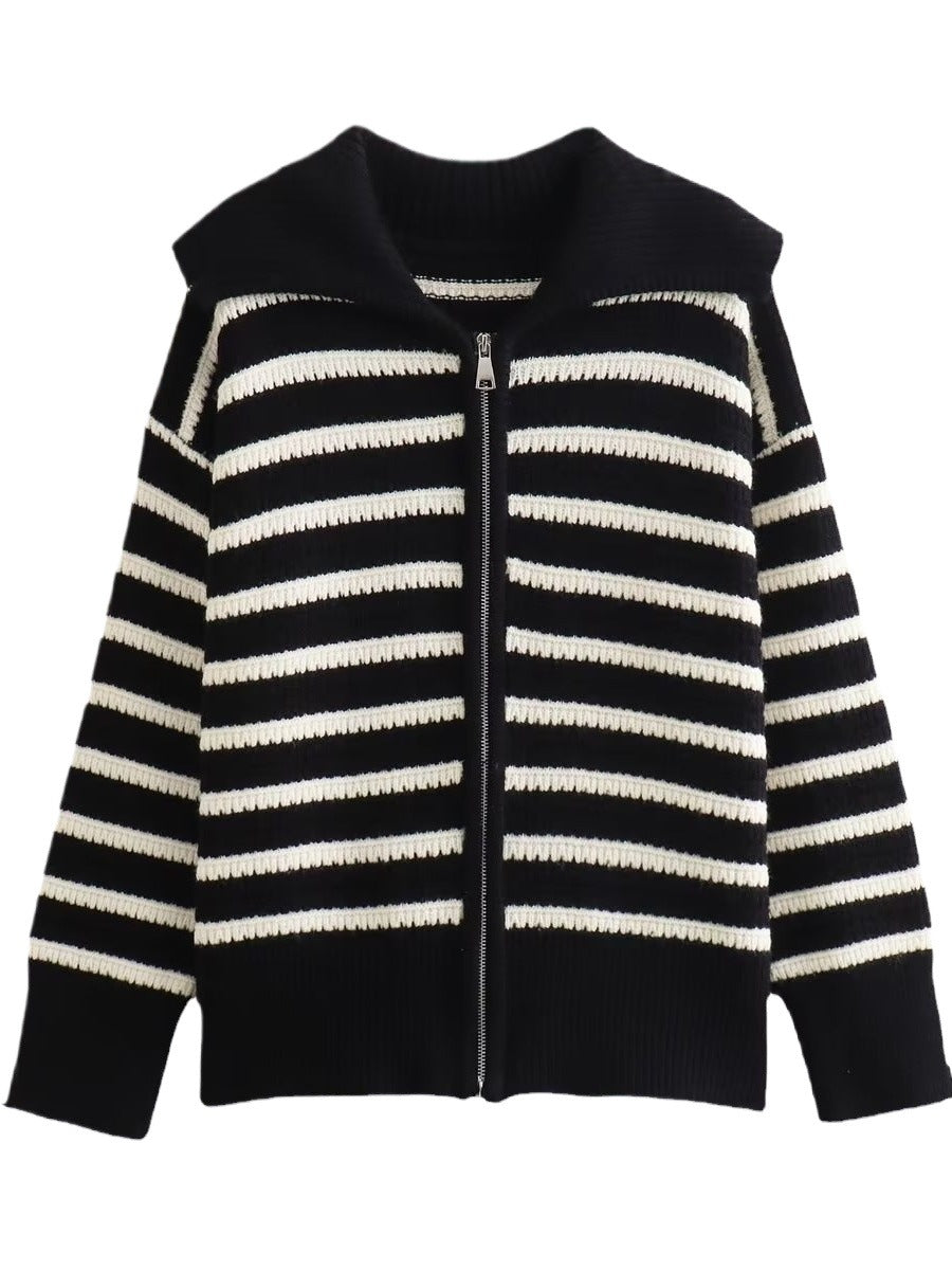 Damen gestreifte Strickjacke mit modernem Reißverschluss Drune