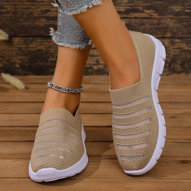 Damen nan gestrickte Slipper Sneaker mit elastischem Einstieg und leichter Komfortsohle Drune