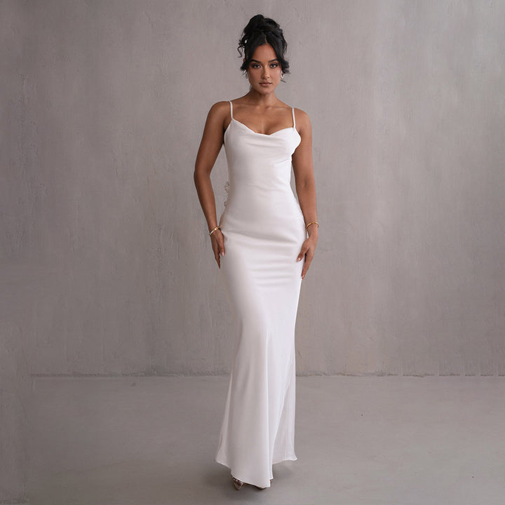 Damen elegantes Maxikleid mit fließendem Schnitt und raffiniertem Dekolleté Drune