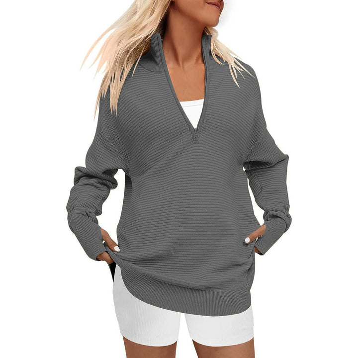 Damen Hochwertiger Reißverschluss Pullover mit strukturiertem Design Drune