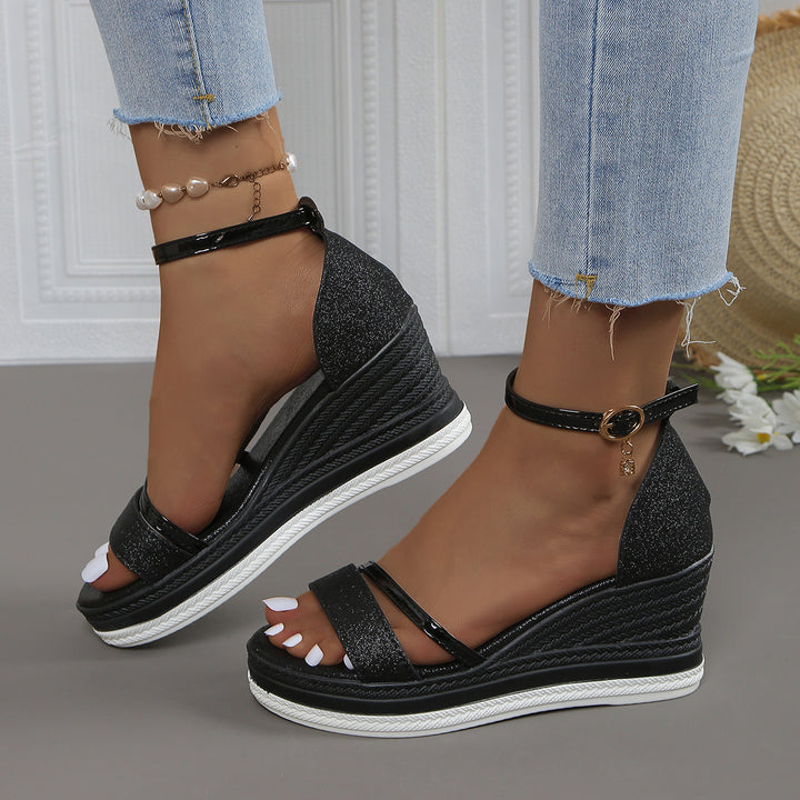 Damen Wedge-Sandalen mit modischen Riemchen und stilvollem Glitzerdesign Drune