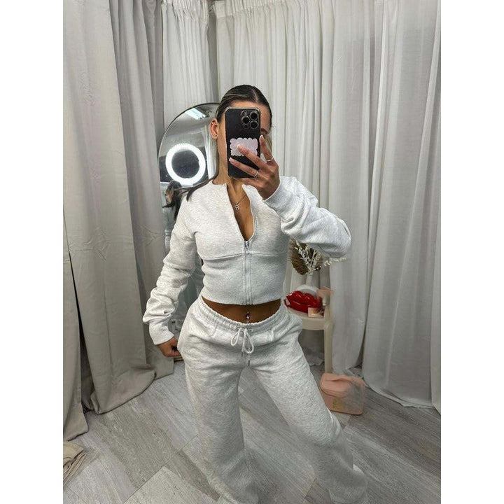 Damen cropped Kapuzenjacke und entspannte Jogginghose Set Drune