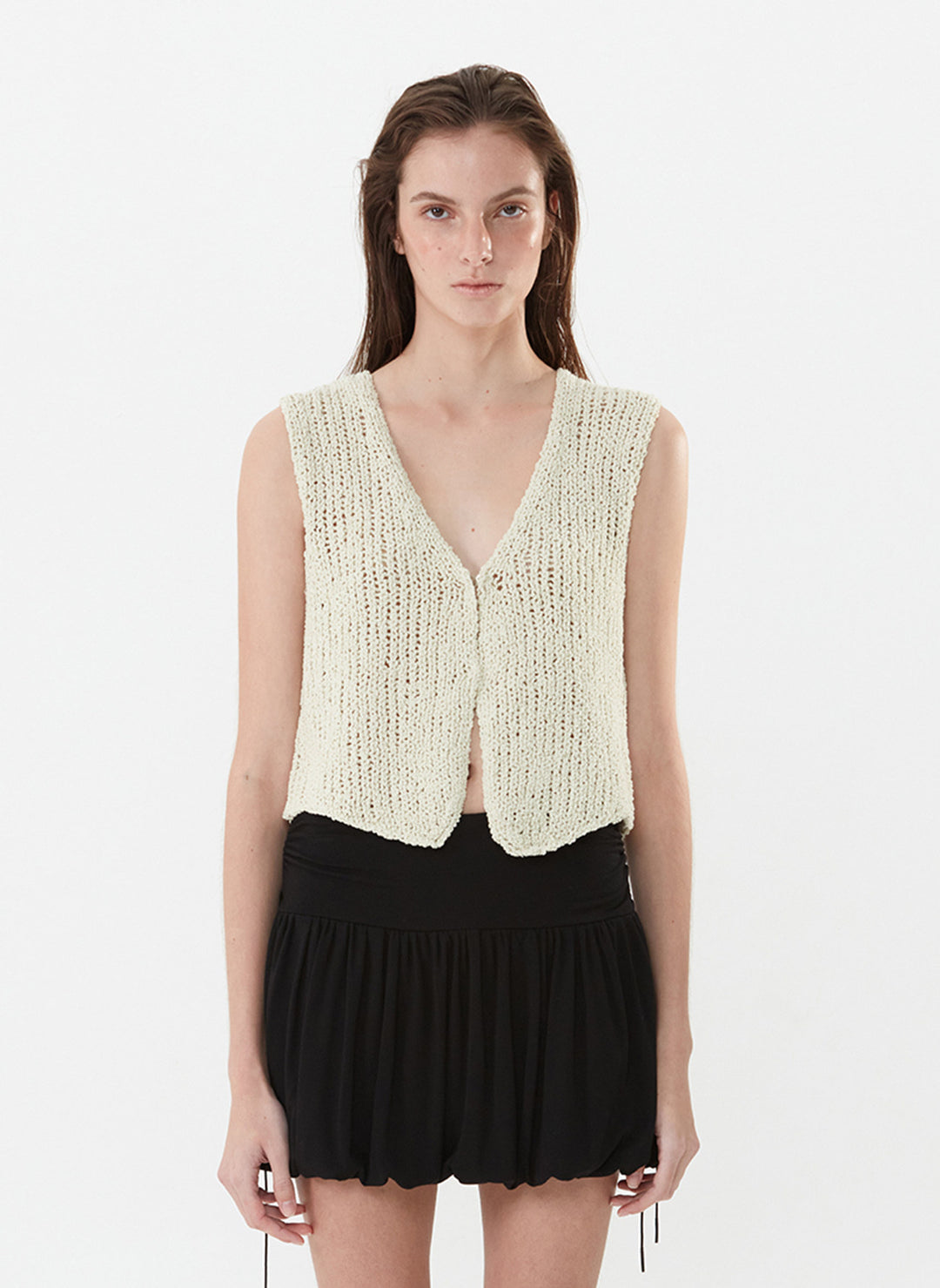 Damen luftiges Strickoberteil mit V-Ausschnitt und offener Front Drune
