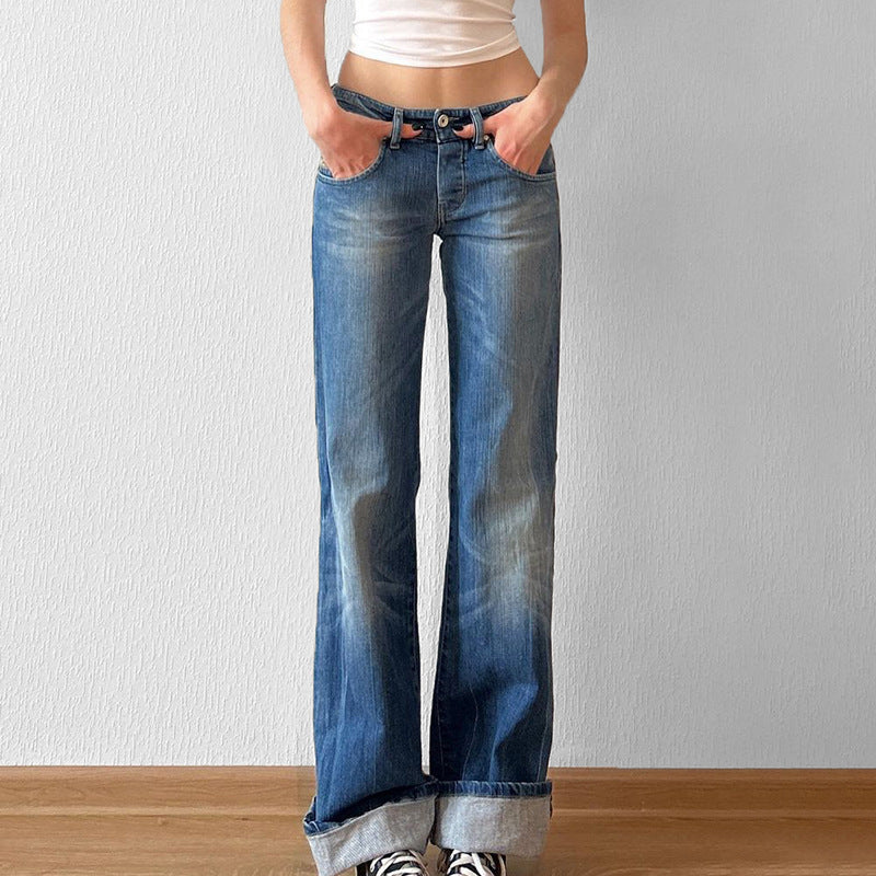 Damen Flared Jeans mit hohem Bund und distressed Design Drune