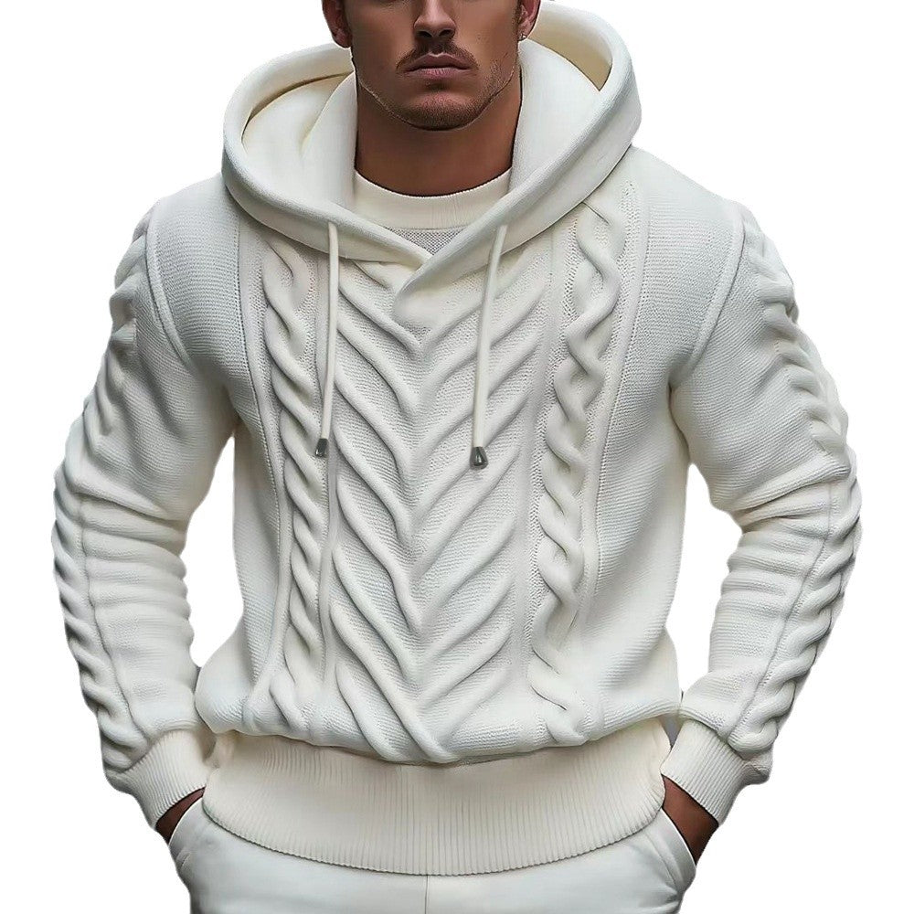 Herren Kapuzenpullover mit strukturiertem Zopfmuster und elastischem Bund Drune