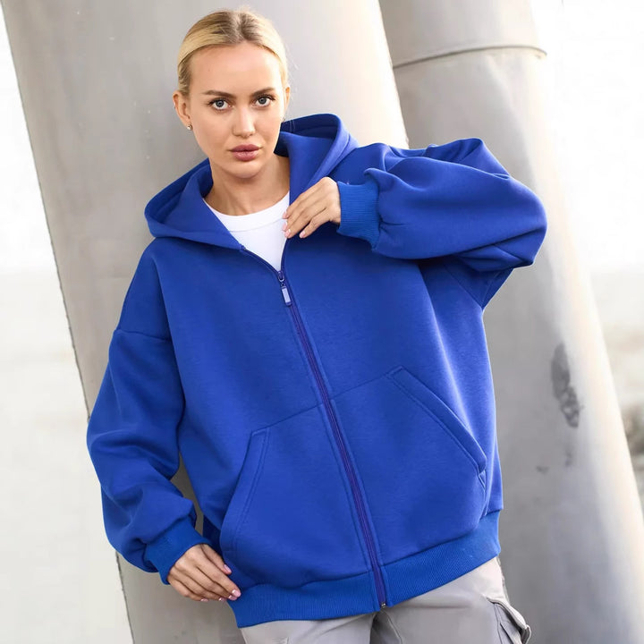 Damen Zip-Hoodie mit lässigem Schnitt und großen Taschen Drune