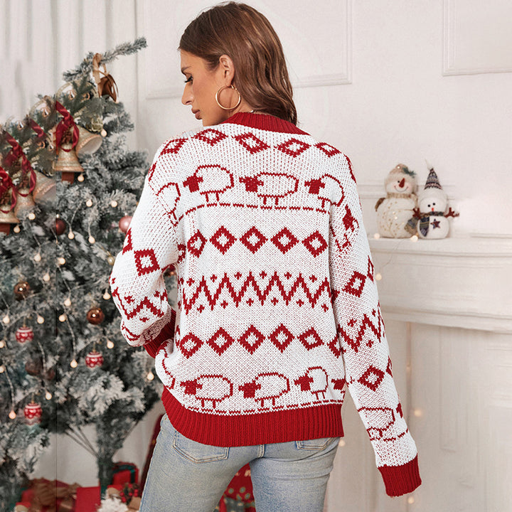 Damen Strickpullover mit fröhlichem Muster und lässigem Schnitt Drune