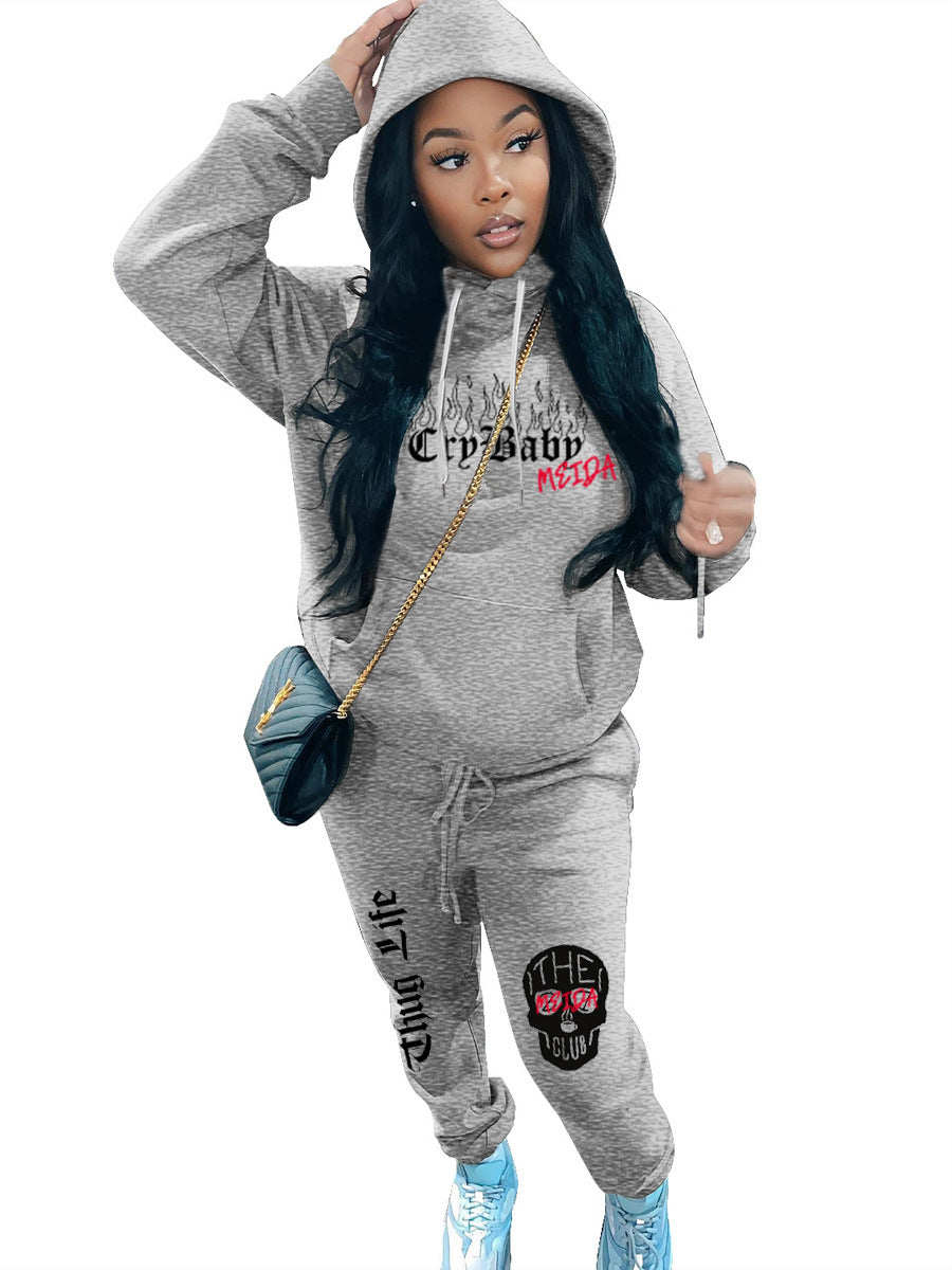 Damen Sportliches Hoodie und Jogginghose Set mit kreativem Aufdruck Drune
