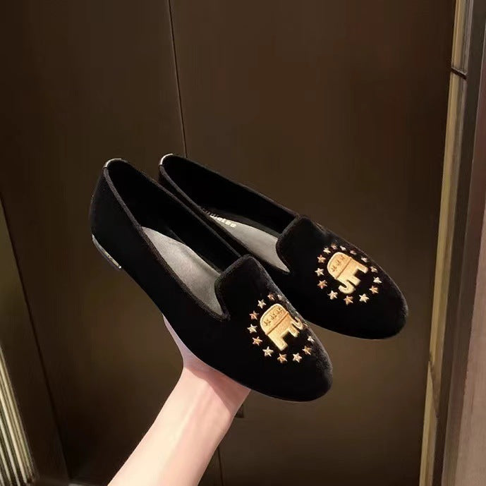 Damen Bestickte Samt Slipper Drune