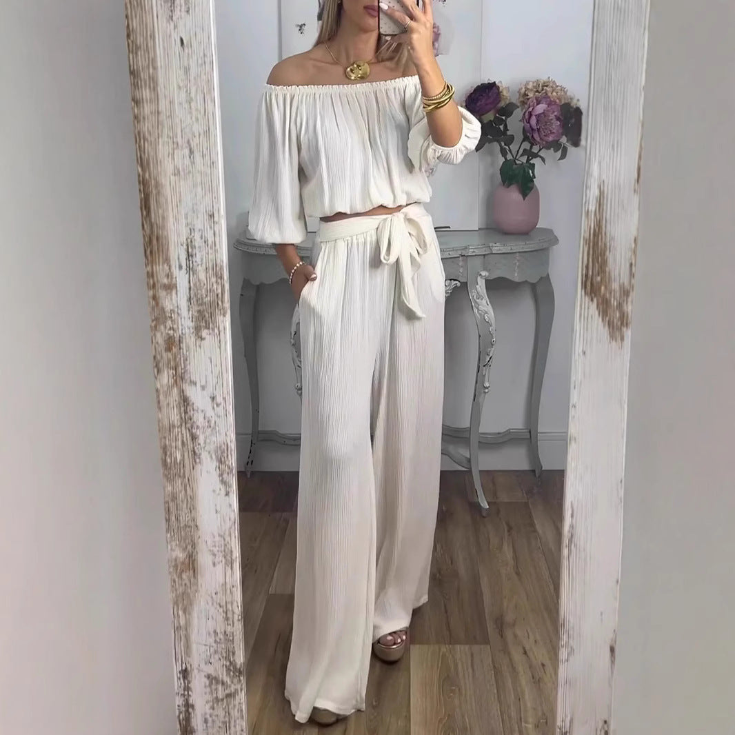 Damen Weites Hosenensemble mit raffiniertem Crop-Oberteil Drune