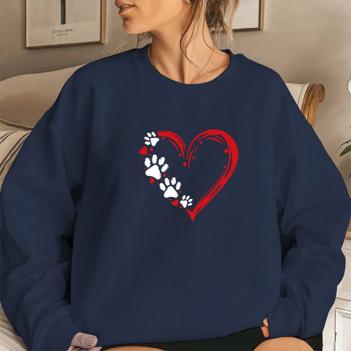 Damen Sweatshirt mit kreativem Herz- und Pfotendesign Drune