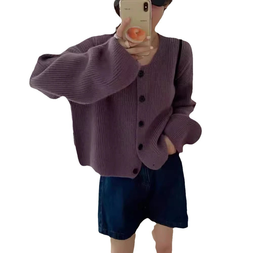 Damen Grobstrickjacke mit Knopfverschluss und weit geschnittenen Ärmeln Drune