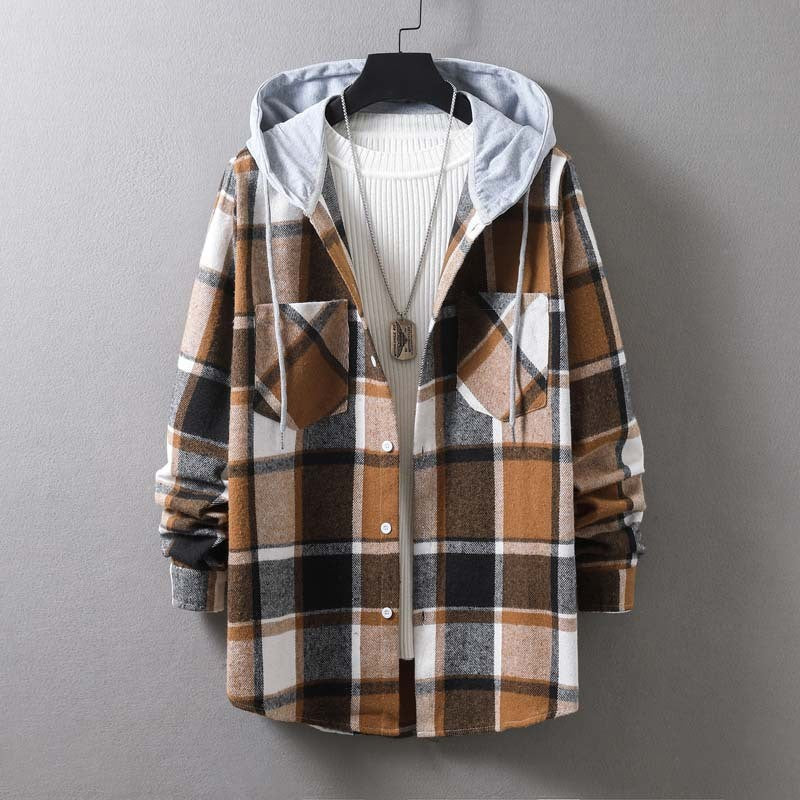Herren lässige Karojacke mit Kapuze und funktionalen Taschen Drune