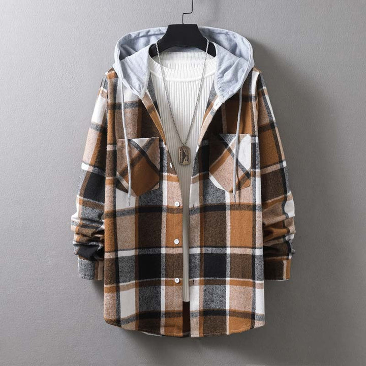 Herren lässige Karojacke mit Kapuze und funktionalen Taschen Drune