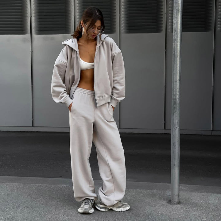 Damen Oversized Kapuzenjacke und bequeme Sweathose Drune