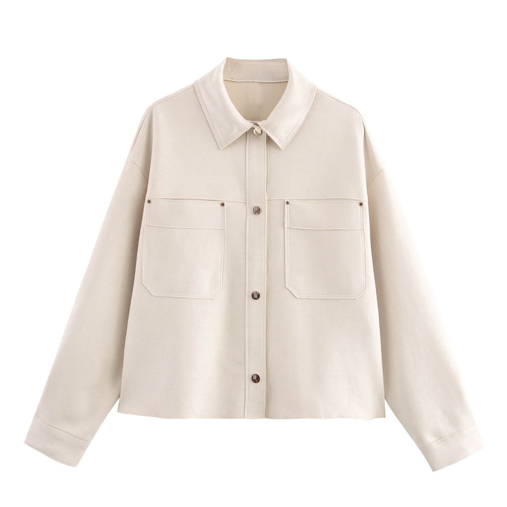 Damen lässige Overshirt-Jacke mit praktischen Brusttaschen und klassischem Kragen Drune