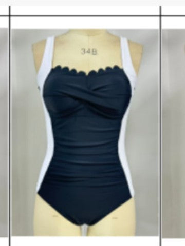 Damen Einteiler Schwimmanzug mit dekorativen Falten Drune