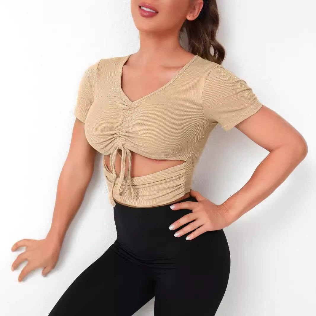 Damen Cropped Top mit Schnürung und V-Ausschnitt Drune