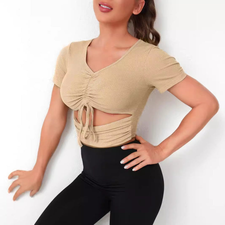 Damen Cropped Top mit Schnürung und V-Ausschnitt Drune