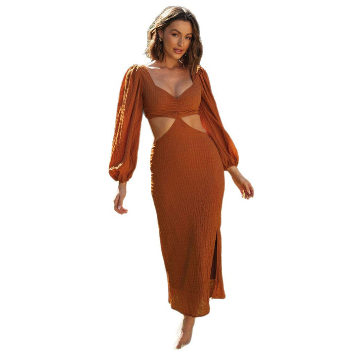 Damen Figurschmeichelndes Maxikleid mit Puffärmeln und Cut-Outs Drune