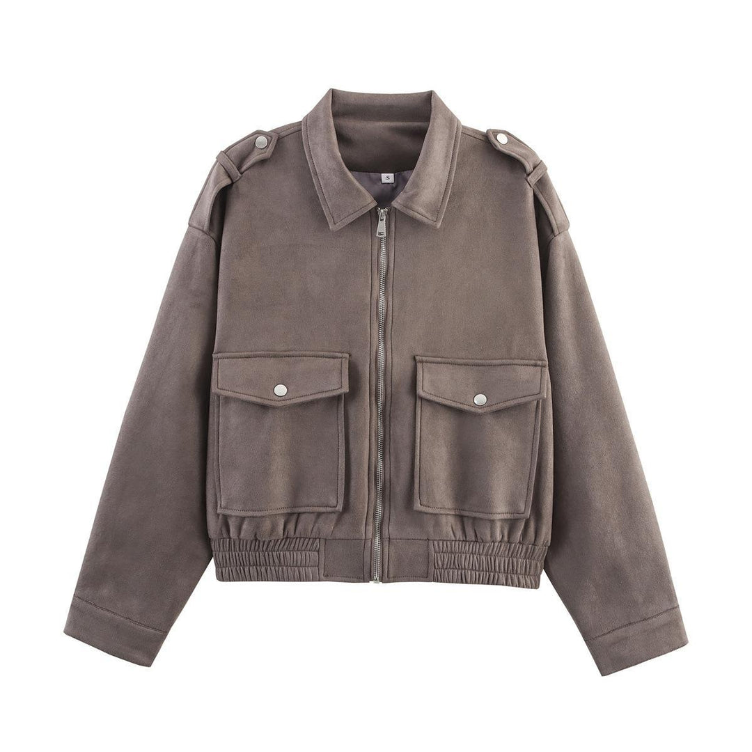 Damen lässige Utility-Jacke mit robustem Reißverschluss und großen aufgesetzten Taschen Drune