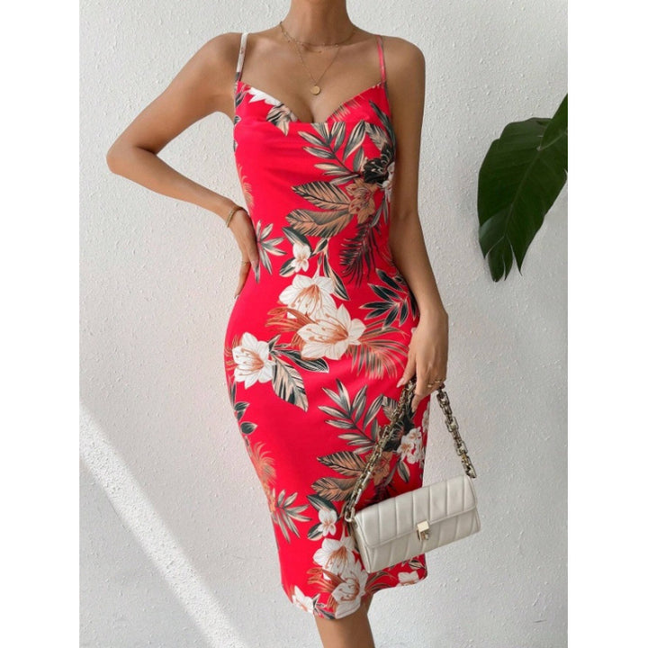 Damen Sommerliches Etuikleid mit floralem Design und Spaghetti-Trägern Drune