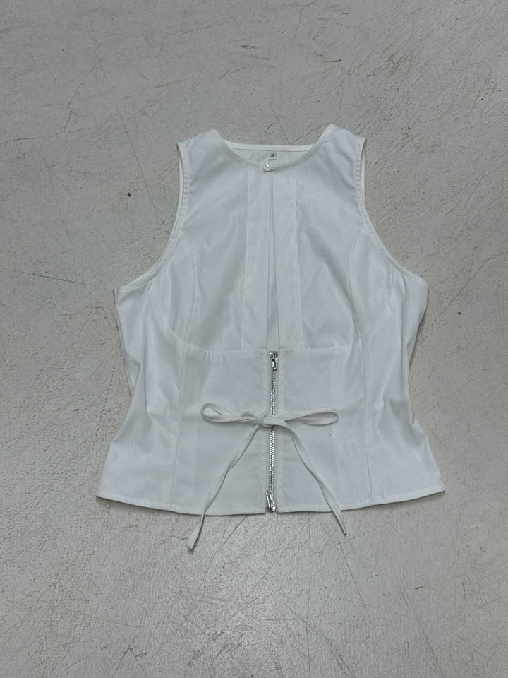 Damen Crop-Top mit modischem Reißverschluss und eleganten Schnürdetails Drune