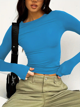 Damen Fashion Langarmoberteil mit asymmetrischem Schnitt und weichen Ärmeln Drune