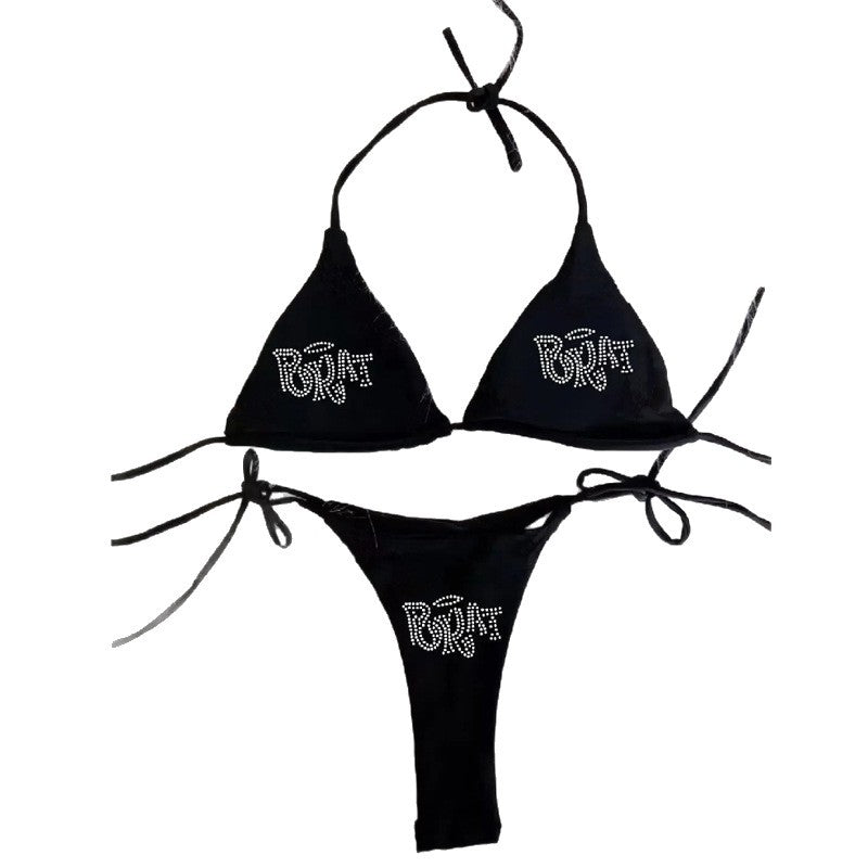 Damen Bikini-Set mit glitzerndem Druck und verstellbaren Trägern Drune
