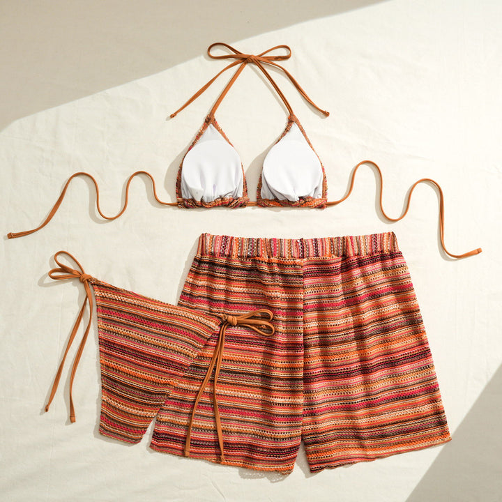 Damen Triangel-Bikini mit Rüschendetails und lässigen Shorts Drune