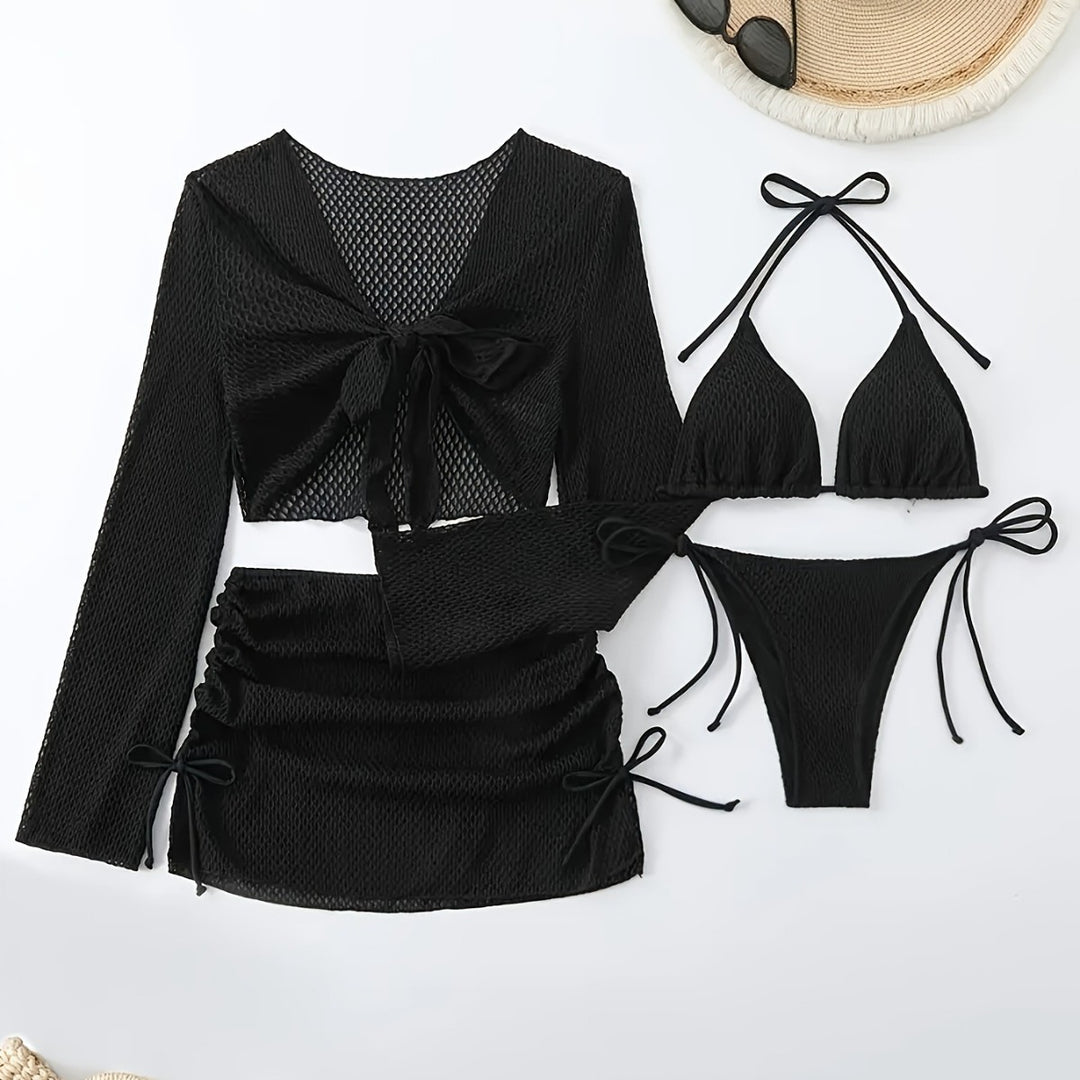 Damen Bikini-Set mit leichtem Netzoberteil und verstellbaren Höschen Drune