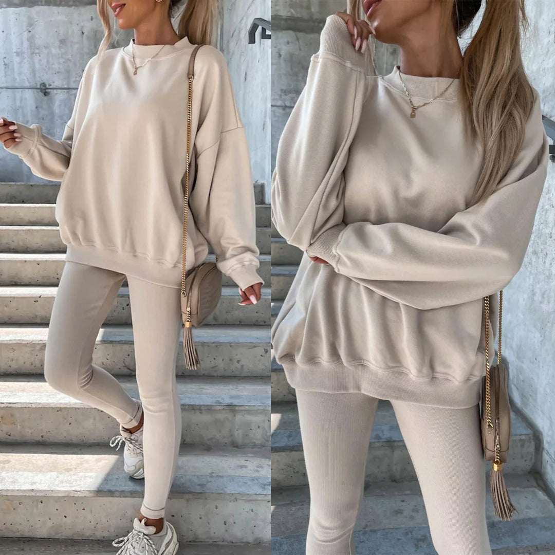 Damen sportliches Freizeitset mit lässigem Oversized-Sweatshirt und enganliegenden Leggings Drune