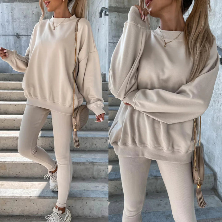 Damen sportliches Freizeitset mit lässigem Oversized-Sweatshirt und enganliegenden Leggings Drune