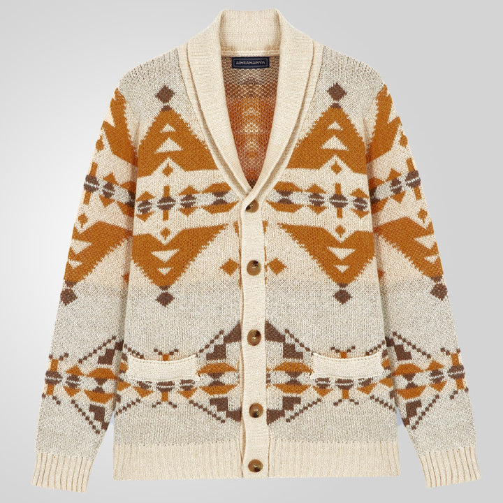 Herren Strickjacke mit geometrischem Muster und einem weichen, wärmenden Futter Drune